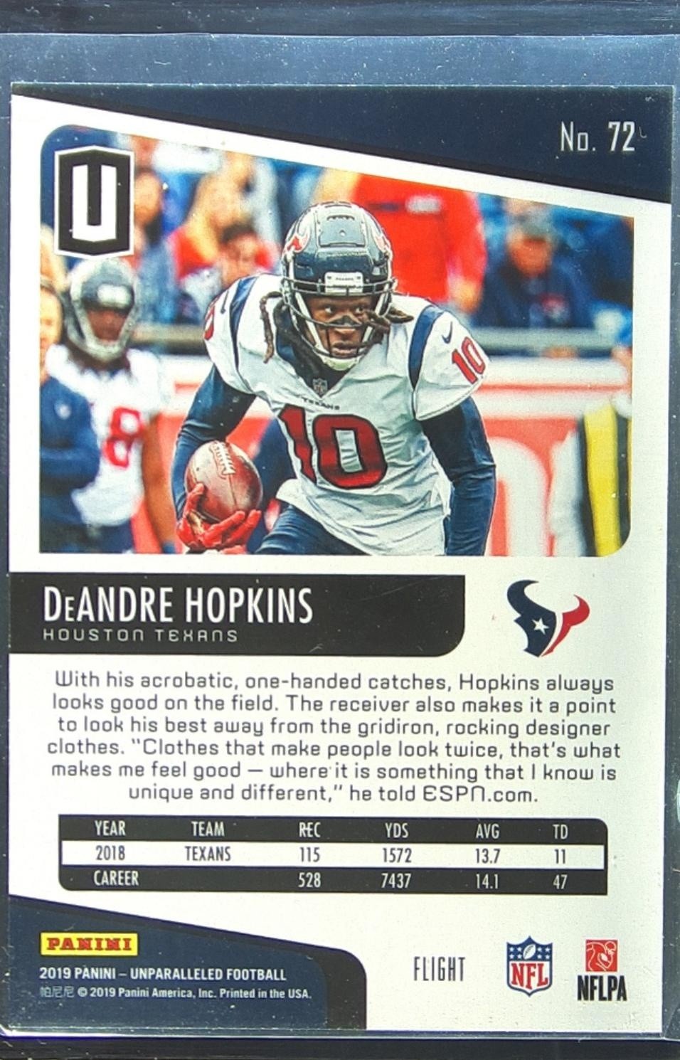 2019 Unparalleled DeAndre Hopkins Flight #72 Texans - Image 3