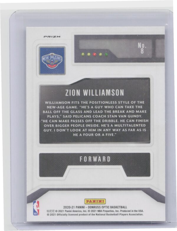 2020-21 Donruss Optic Zion Williamson #8 Pelicans T Minus 3...2...1 Holo - Image 3