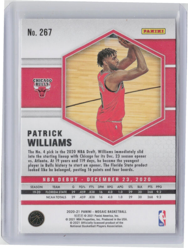 2020-21 Panini Mosaic Patrick Williams RC #267 Bulls - Image 3