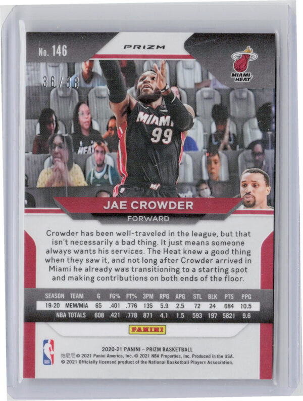 2020-21 Panini Prizm Jae Crowder Choice Red Prizms SN88 #146 Heat - Image 3