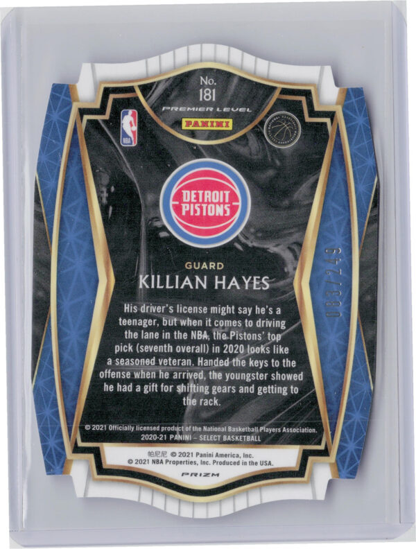 2020-21 Panini Select Killian Hayes Blue Prizms Die Cut SN249 #181 Pistons - Image 3
