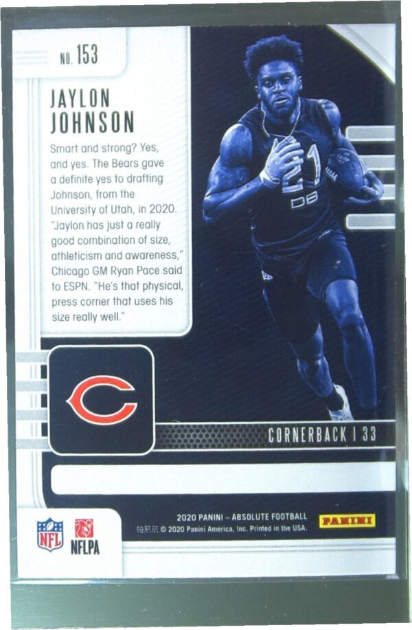 2020 Absolute Jaylon Johnson Retail RC #153 Bears - Image 3