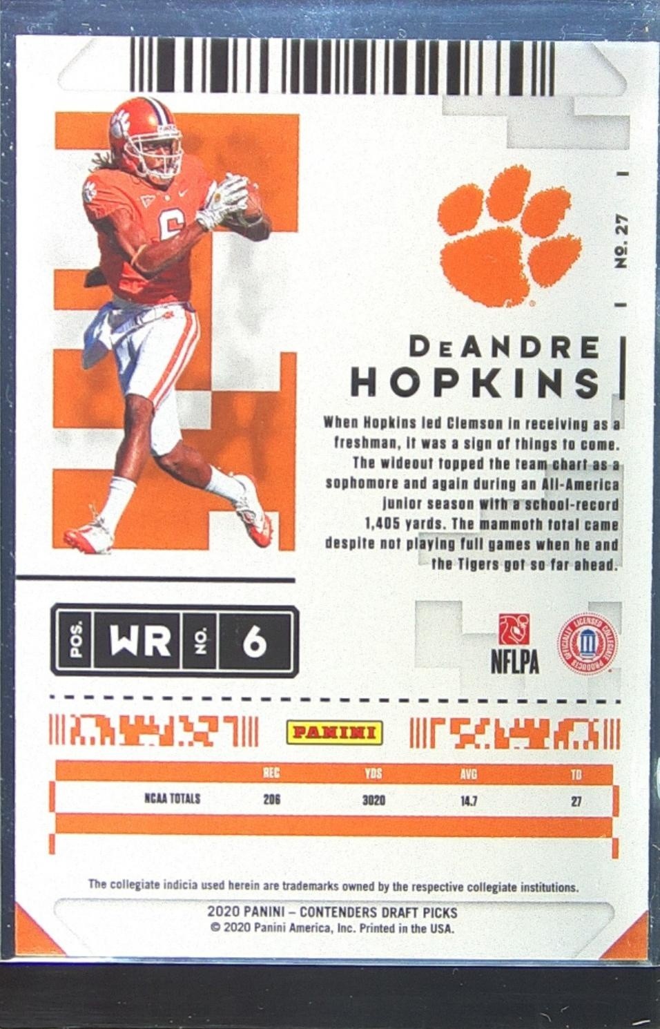 2020 Contenders Draft Picks DeAndre Hopkins #27 Tigers - Image 3
