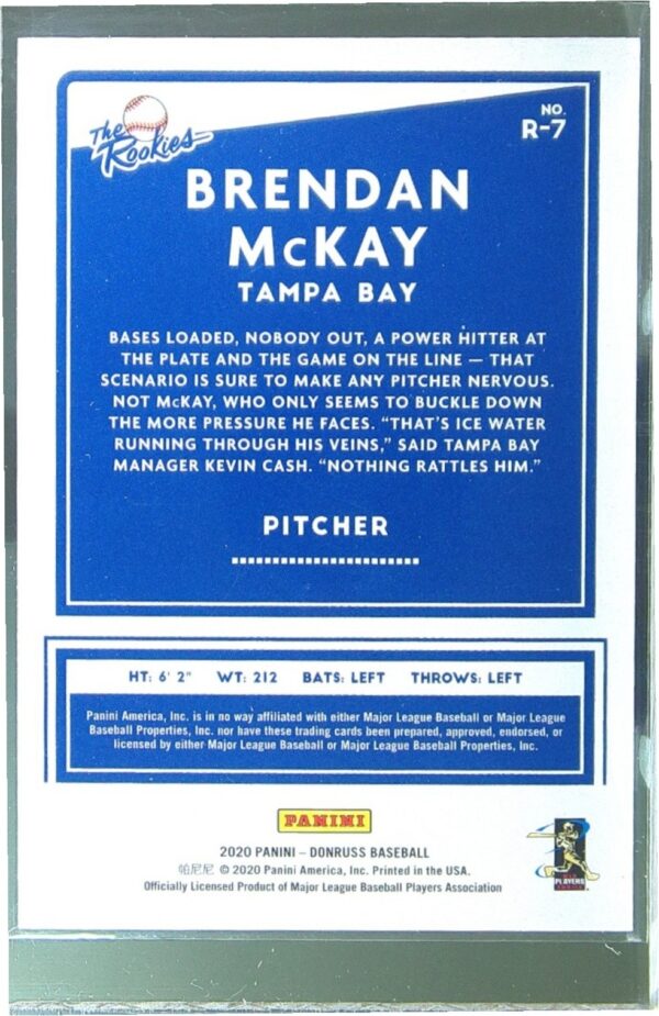 2020 Donruss Brendan McKay RC #R-7 Rays The Rookies Diamond - Image 3