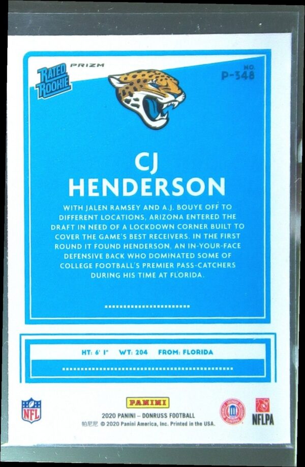 2020 Donruss CJ Henderson RC #P-348 Jaguars Optic Preview Red and Green - Image 3
