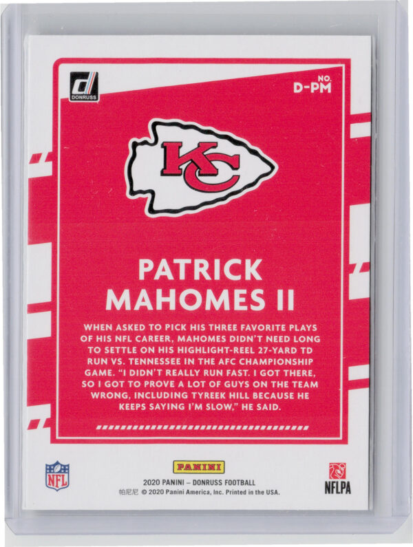 2020 Donruss Patrick Mahomes II #D-PM Chiefs Dominators - Image 3