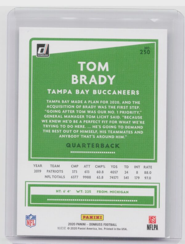 2020 Donruss Tom Brady #230 Buccaneers - Image 3