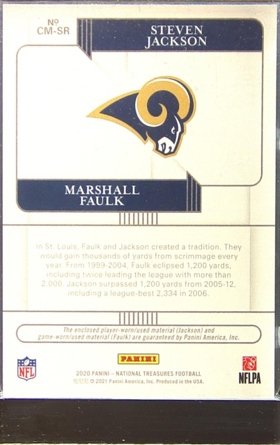 2020 NT Marshall Faulk / Steven Jackson /99 JSY #CM-SR Rams NFL Gear Combo Relic - Image 3