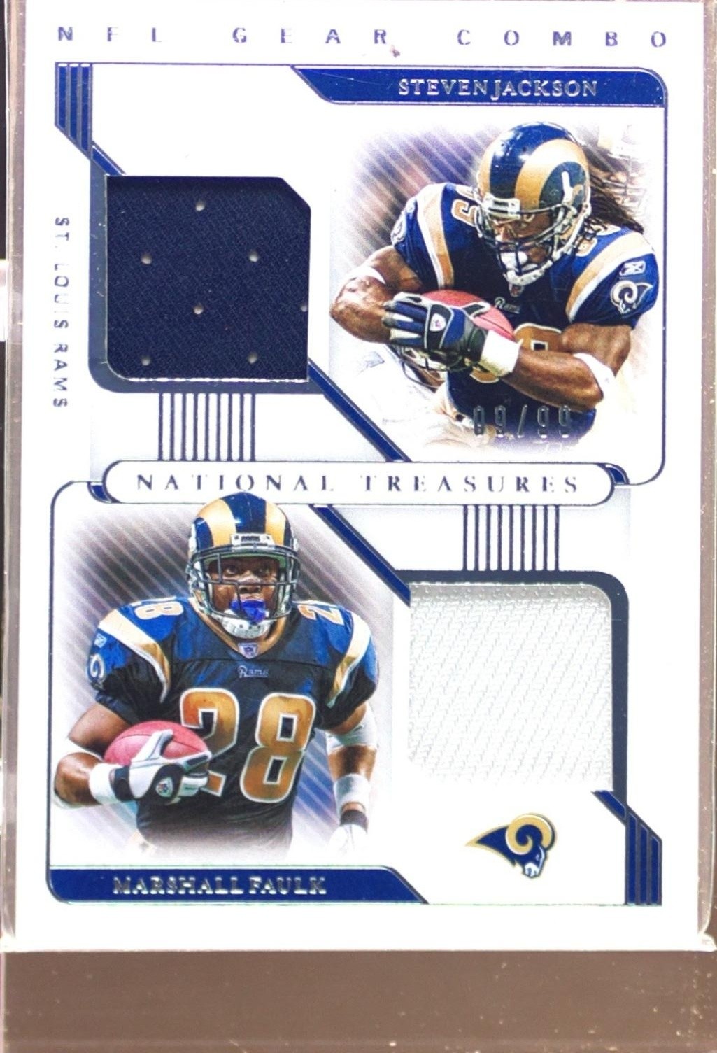 2020 NT Marshall Faulk / Steven Jackson /99 JSY #CM-SR Rams NFL Gear Combo Relic