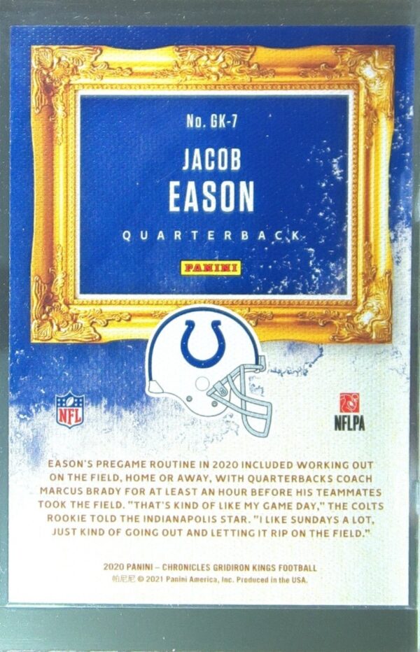 2020 Panini Chronicles Jacob Eason RC #GK-7 Colts Gridiron Kings - Image 3
