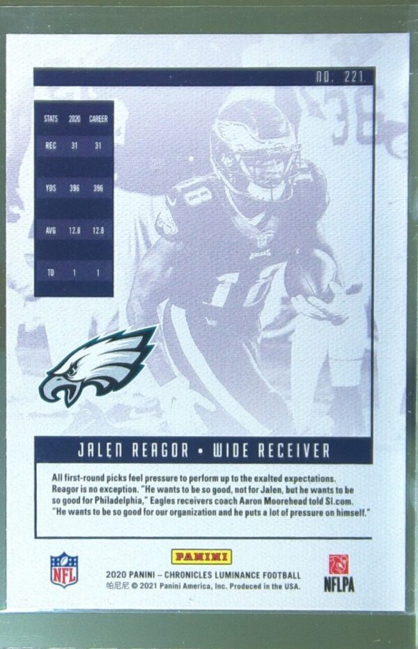 2020 Panini Chronicles Jalen Reagor RC #221 Eagles Luminance Update Rookies - Image 3