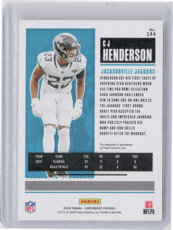 2020 Panini Contenders CJ Henderson AU RC #144 Jaguars - Image 3