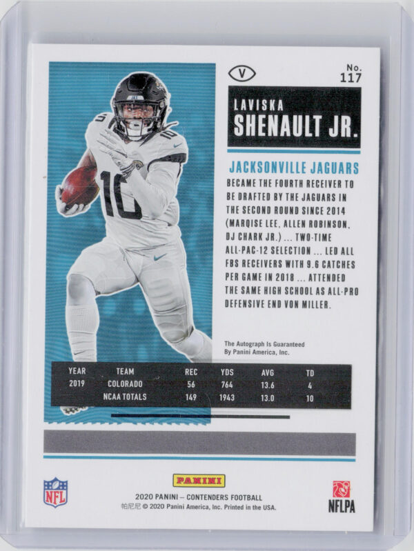 2020 Panini Contenders Laviska Shenault Jr. Playoff Ticket AU SN99 #117 Jaguars - Image 3