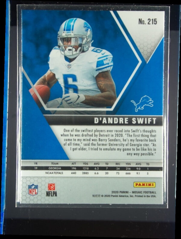2020 Panini Mosaic D'Andre Swift RC #215 Lions - Image 3