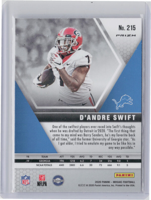 2020 Panini Mosaic D'Andre Swift VAR #215 Lions - Image 3