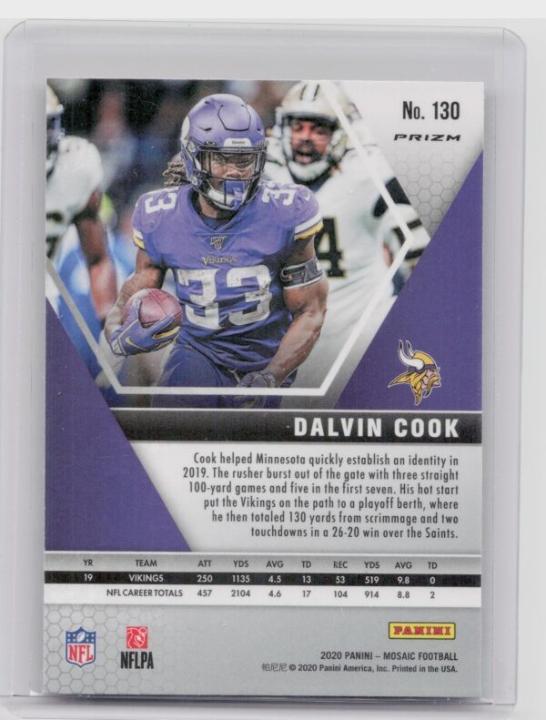 2020 Panini Mosaic Dalvin Cook Prizm Camo Pink #130 Vikings - Image 3