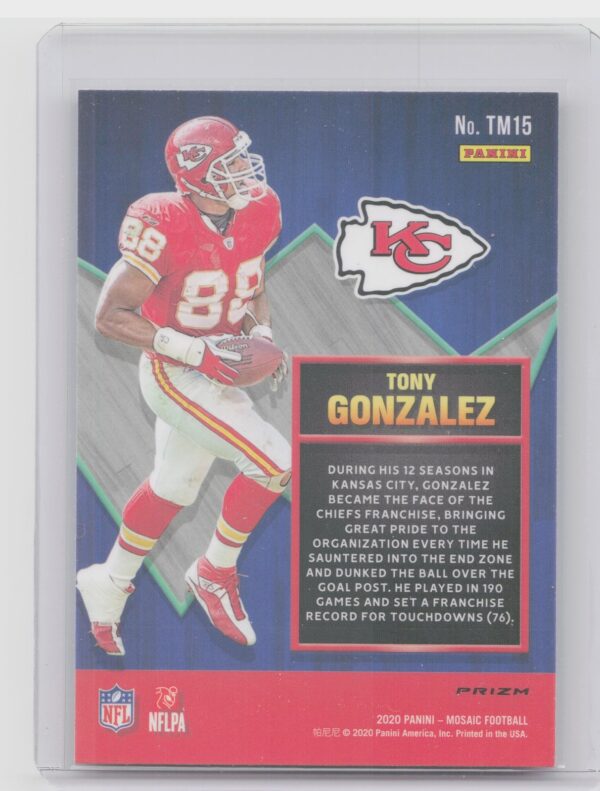 2020 Panini Mosaic Tony Gonzalez #TM15 Chiefs Touchdown Masters Prizm Green - Image 3