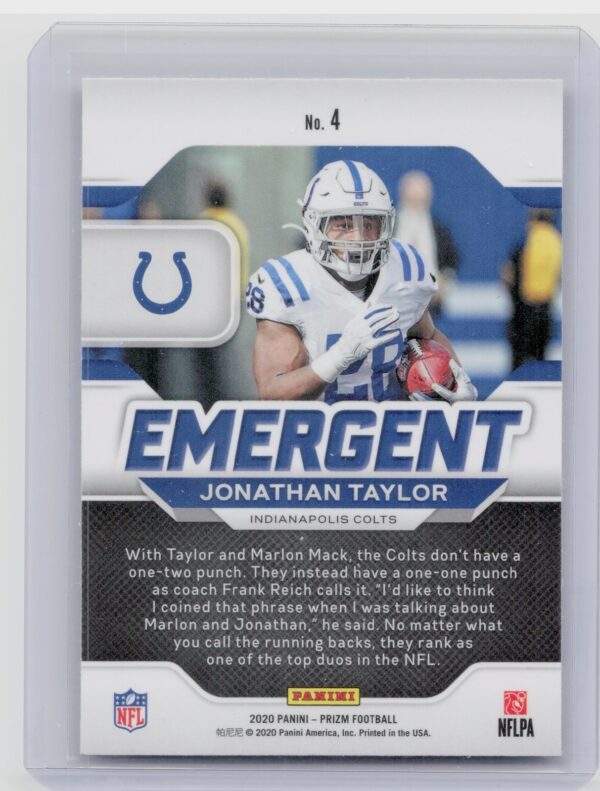 2020 Panini Prizm Jonathan Taylor #4 Colts Emergent - Image 3