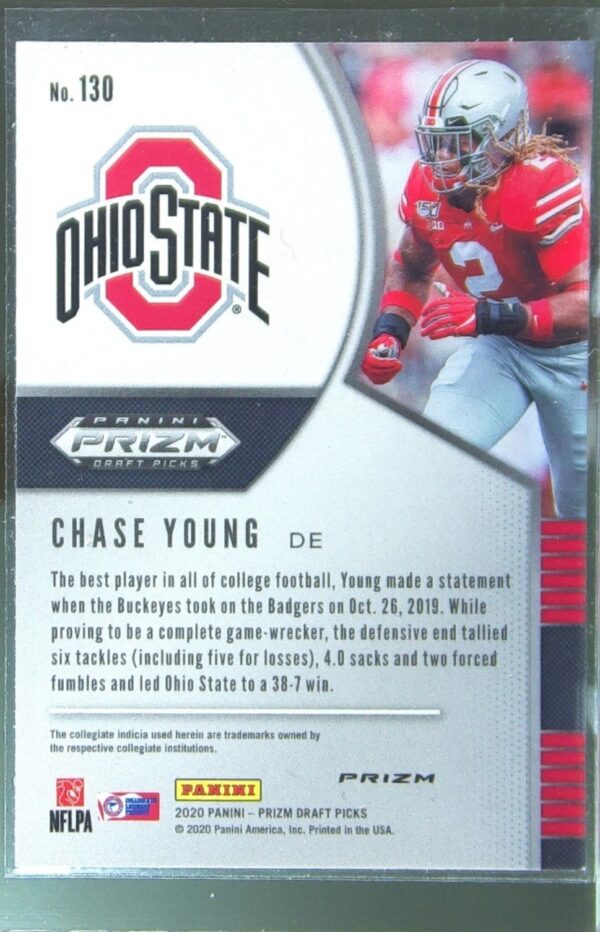 2020 Prizm Draft Picks Chase Young Prizms Silver RC #130 Buckeyes - Image 3