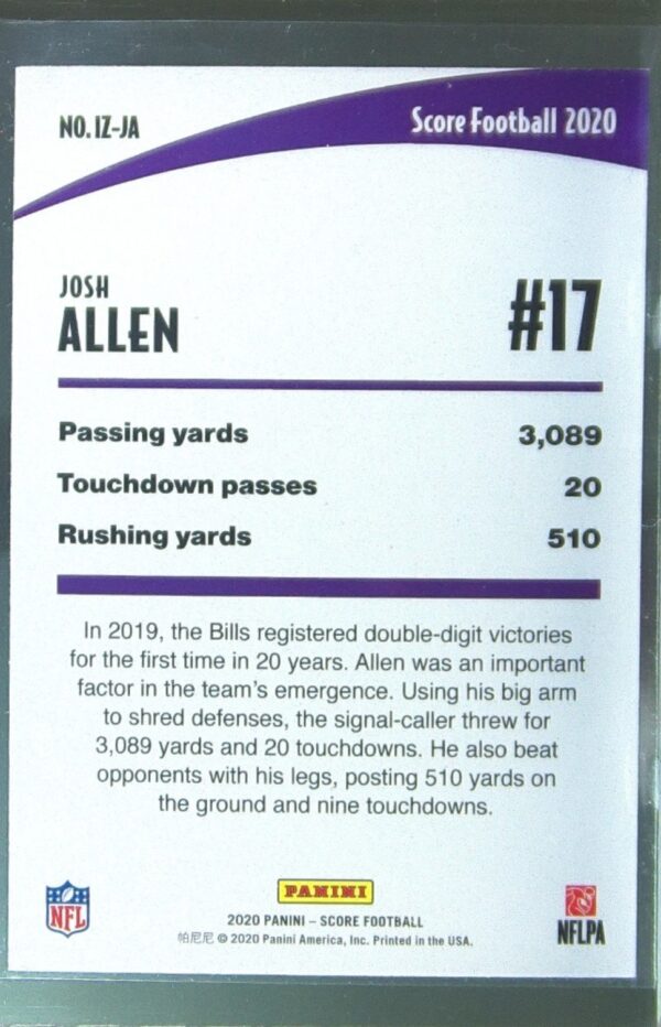 2020 Score Josh Allen #IZ-JA Bills In the Zone - Image 3