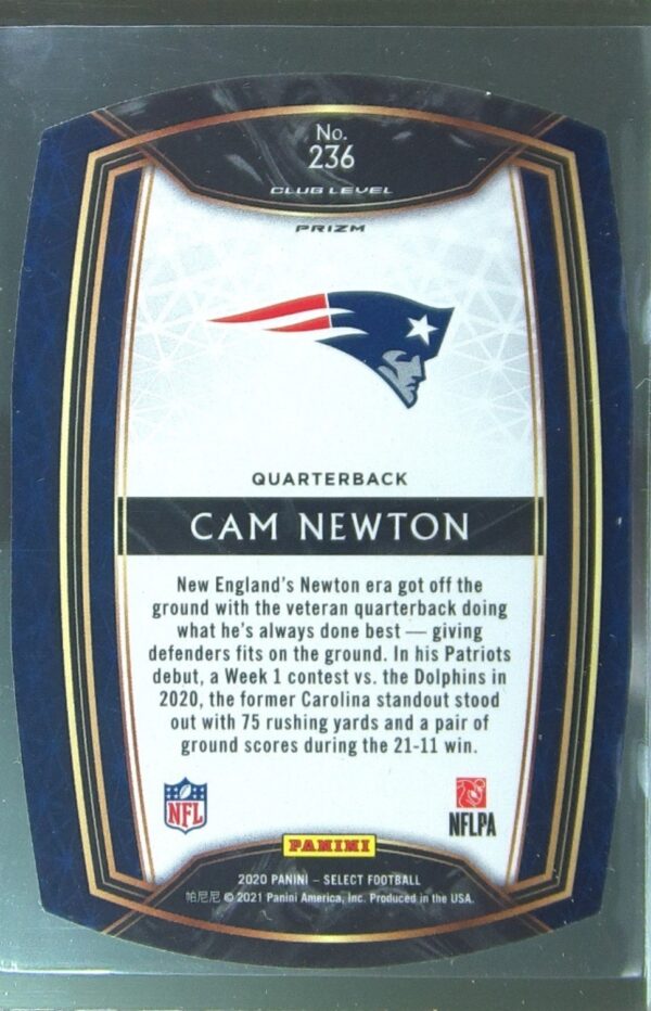 2020 Select Cam Newton Red Prizm Die Cut #236 Patriots - Image 3