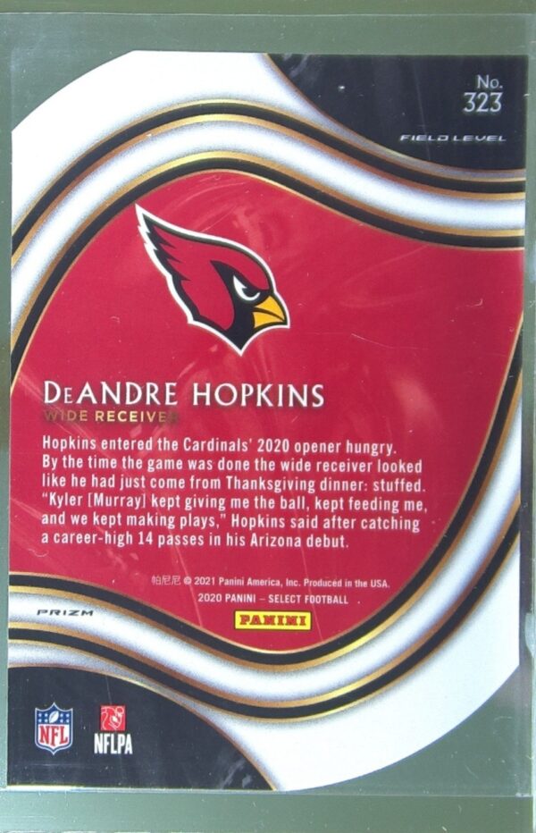 2020 Select DeAndre Hopkins Silver Prizm #323 Cardinals - Image 3
