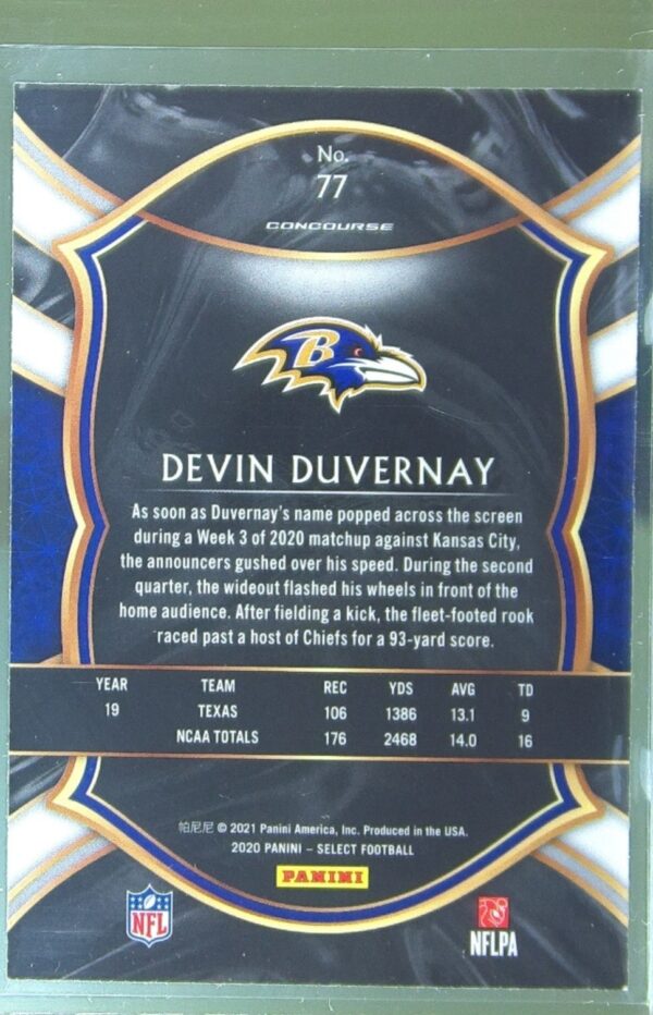 2020 Select Devin Duvernay RC #77 Ravens - Image 3