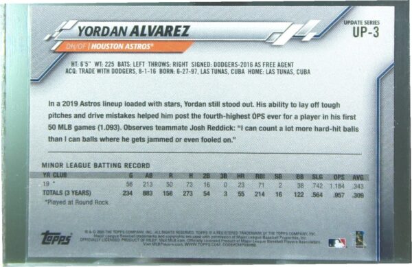 2020 Topps Chrome Yordan Alvarez RC #UP-3 Astros - Image 3