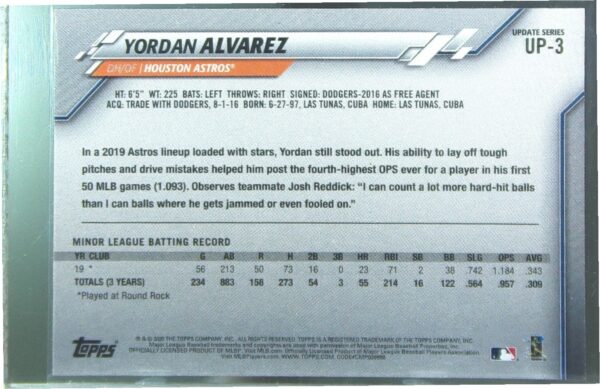 2020 Topps Chrome Yordan Alvarez RC #UP-3 Astros - Image 3