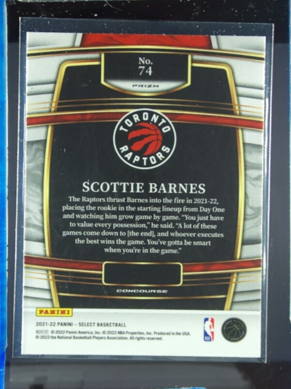 2021-22 Panini Select Scottie Barnes Orange Flash Prizms #74 Raptors - Image 3
