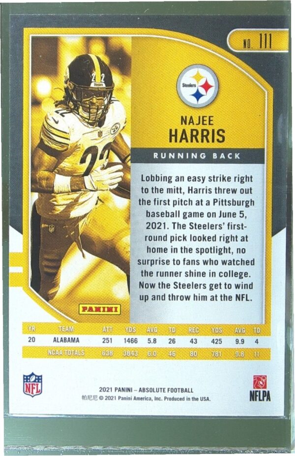 2021 Absolute Najee Harris Retail RC #111 Steelers - Image 3