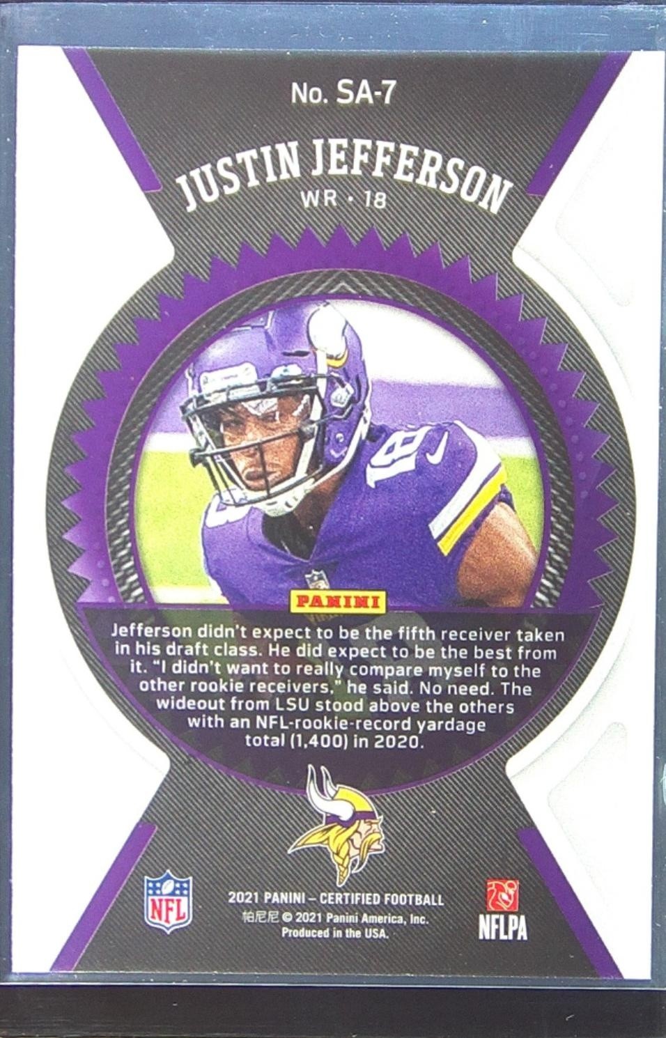 2021 Certified Justin Jefferson #SA-7 Vikings Seal of Approval - Image 3