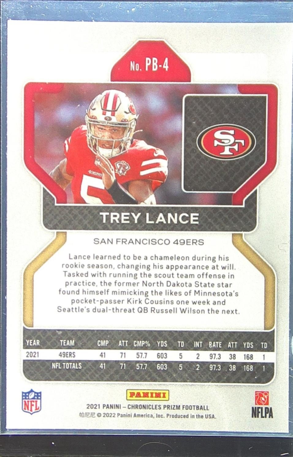 2021 Chronicles Trey Lance RC #PB-4 49ers Prizm Black - Image 3