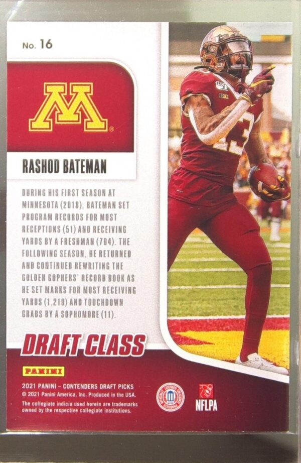 2021 Contenders Draft Picks Rashod Bateman RC #16 Gophers Draft Class - Image 3