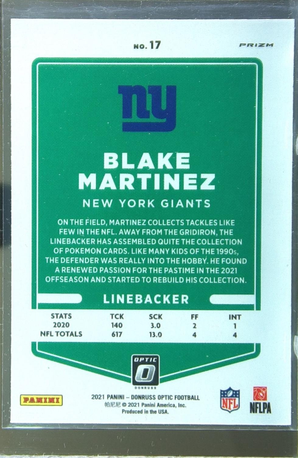 2021 Donruss Optic Blake Martinez Holo #17 Giants - Image 3