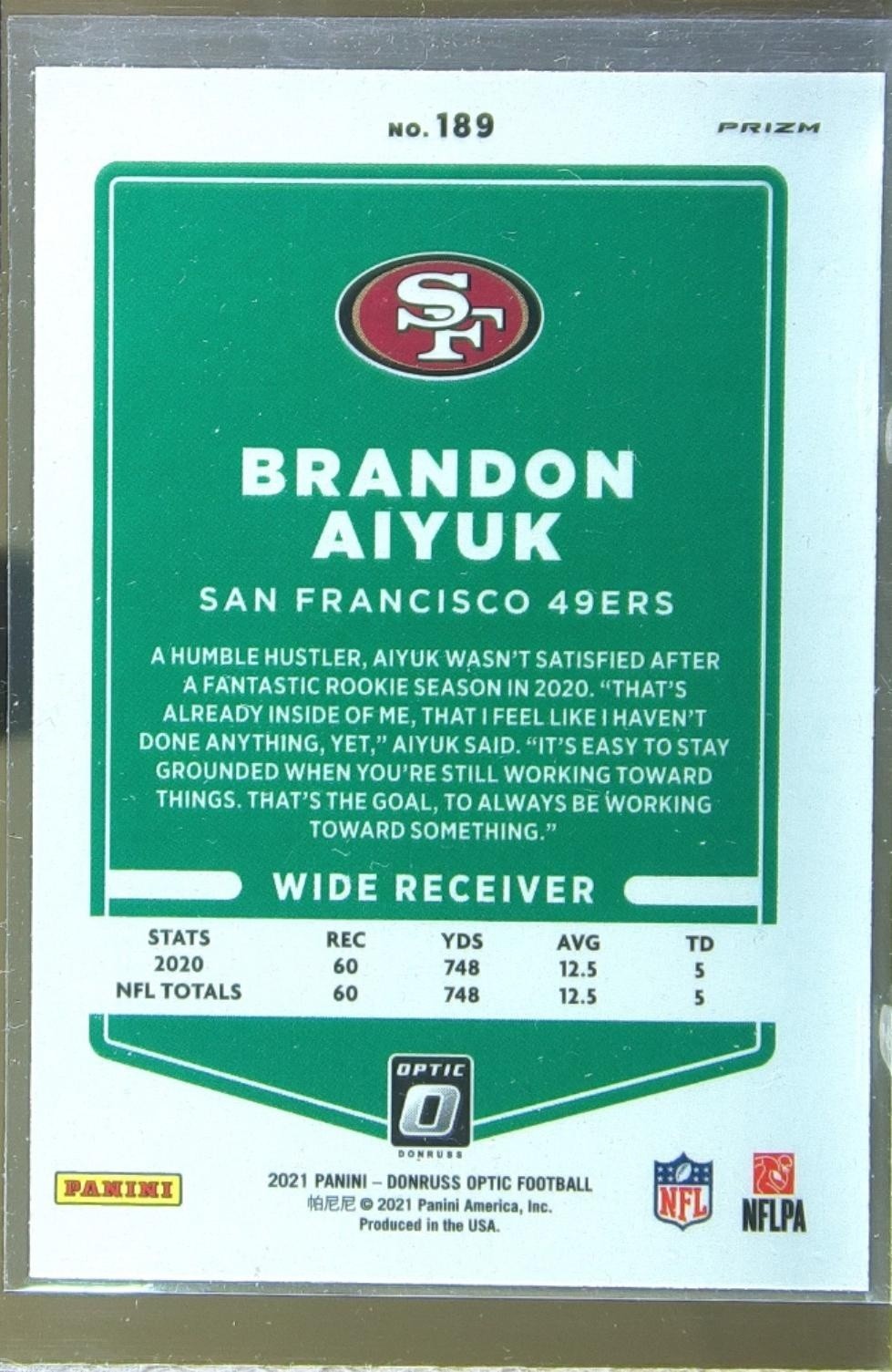 2021 Donruss Optic Brandon Aiyuk Stars #189 49ers - Image 3