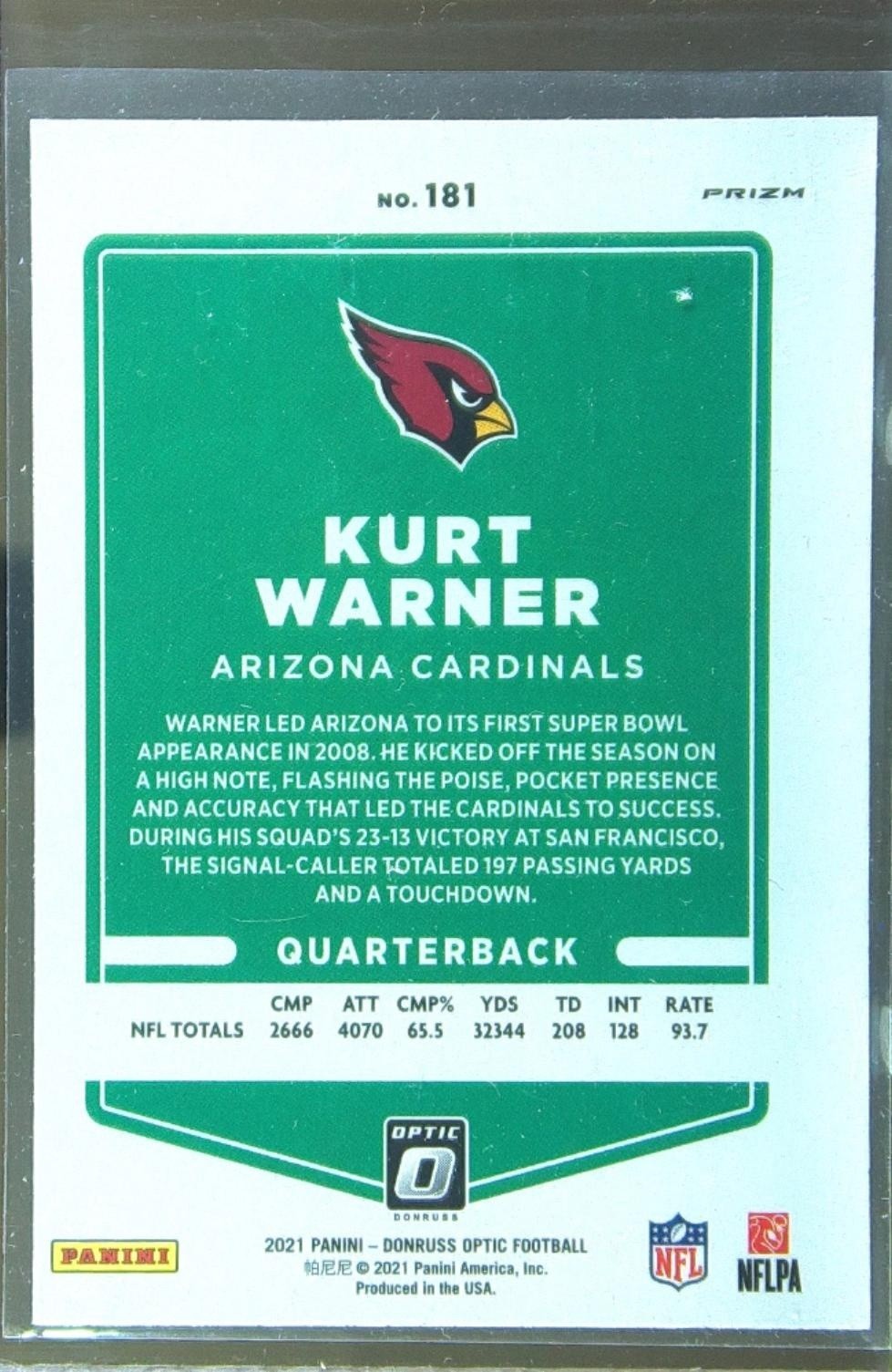 2021 Donruss Optic Kurt Warner Holo #181 Cardinals - Image 3
