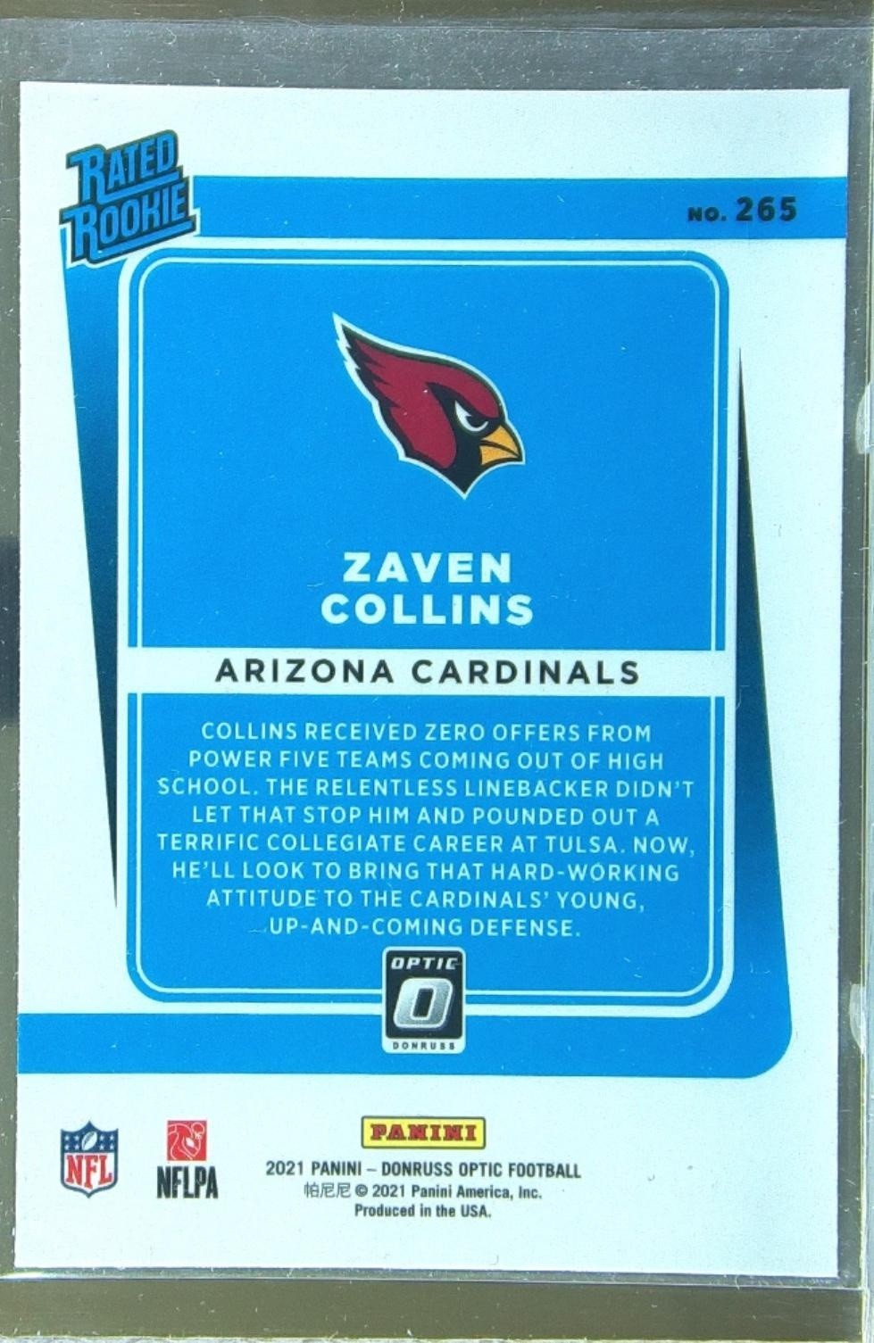 2021 Donruss Optic Zaven Collins RC #265 Cardinals - Image 3