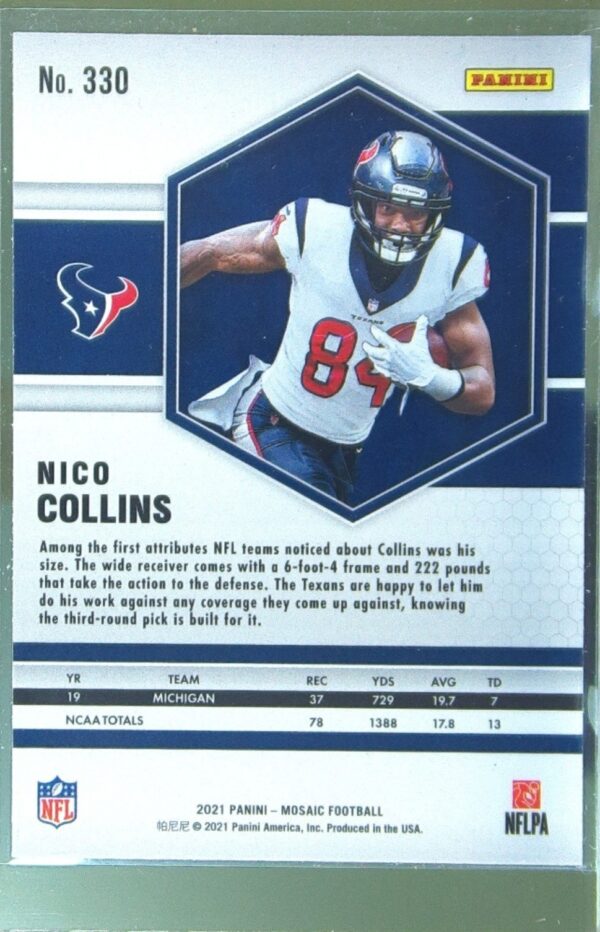2021 Mosaic Nico Collins RC #330 Texans - Image 3