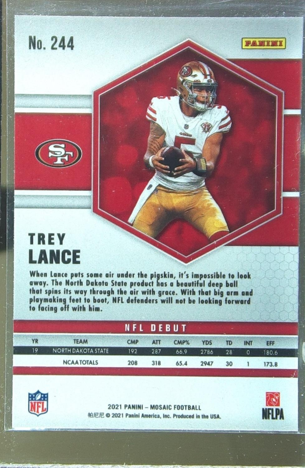 2021 Mosaic Trey Lance RC #244 49ers - Image 3
