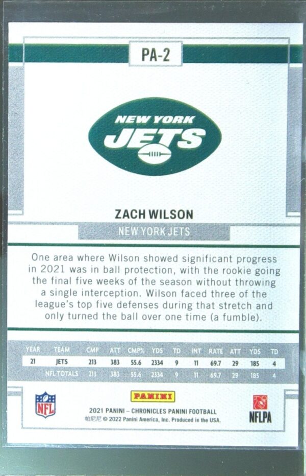 2021 Panini Chronicles Zach Wilson RC #PA-2 Jets Panini - Image 3