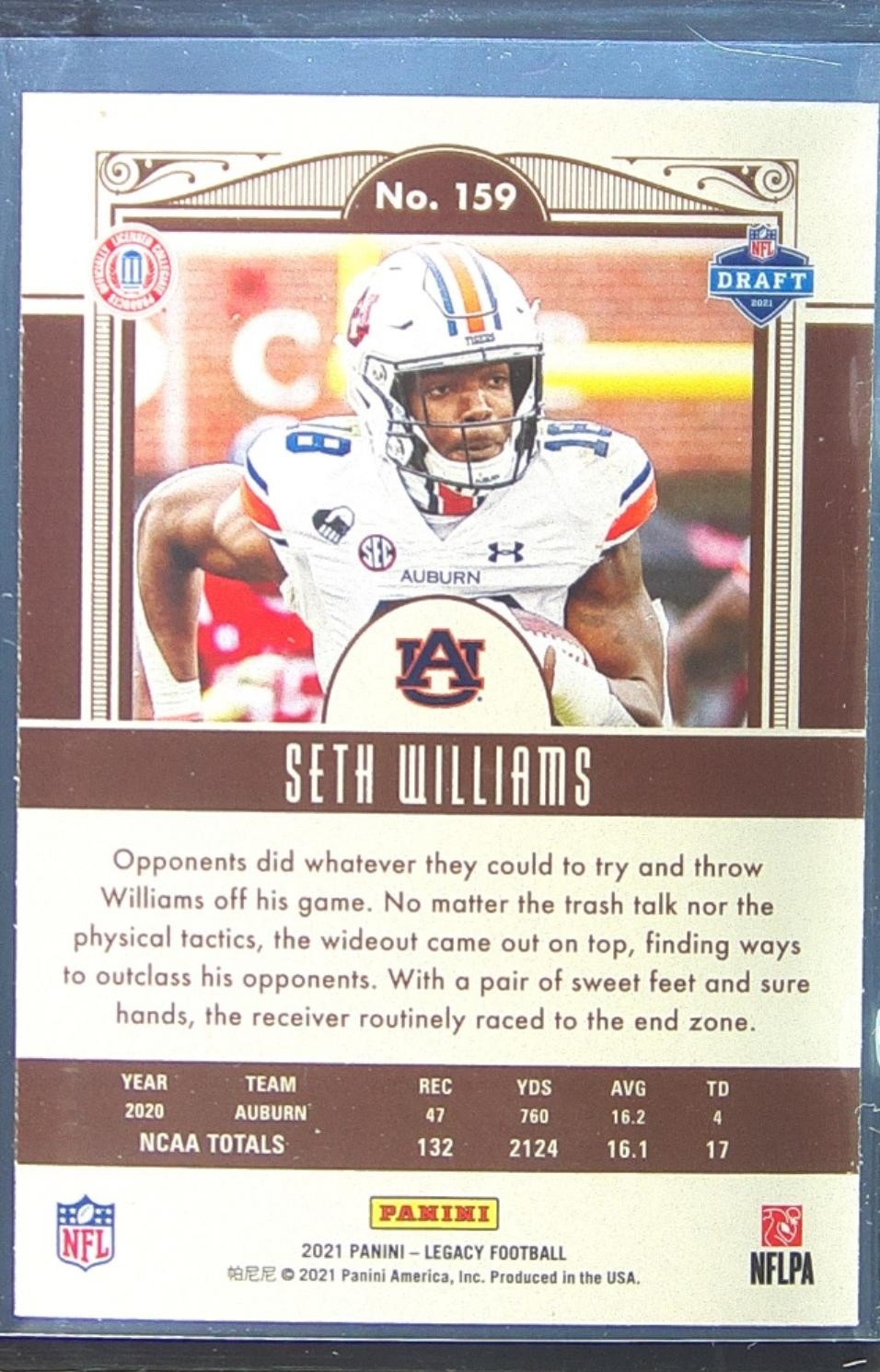 2021 Panini Legacy Seth Williams RC #159 Tigers - Image 3