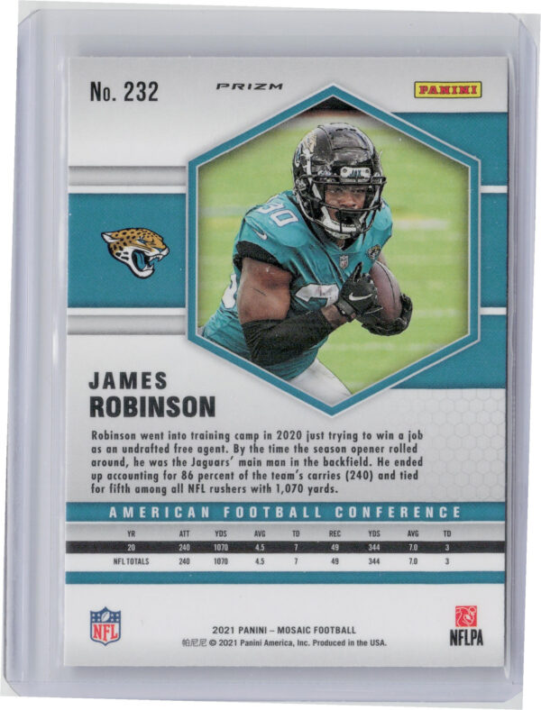 2021 Panini Mosaic James Robinson Prizm Red #232 Jaguars - Image 3