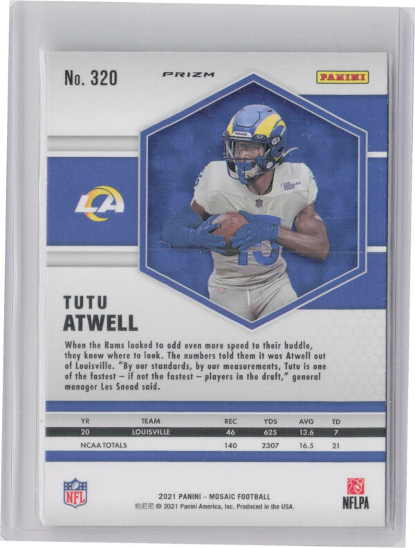 2021 Panini Mosaic Tutu Atwell Prizm Silver #320 Rams - Image 3