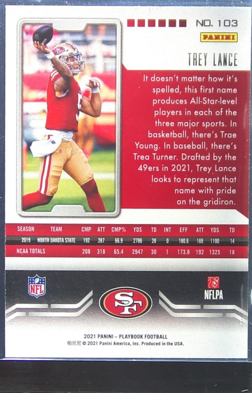 2021 Playbook Trey Lance RC #103 49ers - Image 3