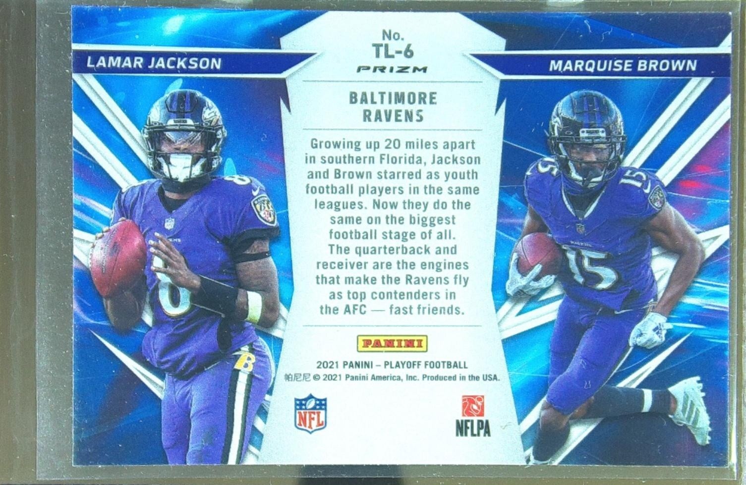 2021 Playoff Lamar Jackson / Brown #TL-6 Ravens Thunder & Lightning Blue - Image 3