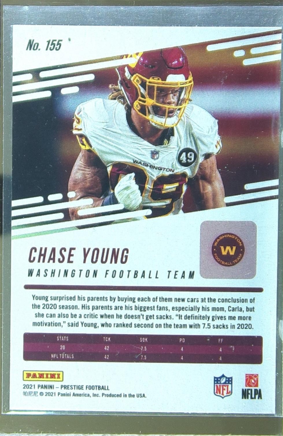 2021 Prestige Chase Young Xtra Points Astral #155 Team - Image 3