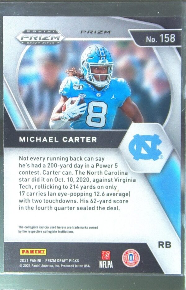 2021 Prizm Draft Picks Michael Carter Silver RC #158 Heels - Image 3