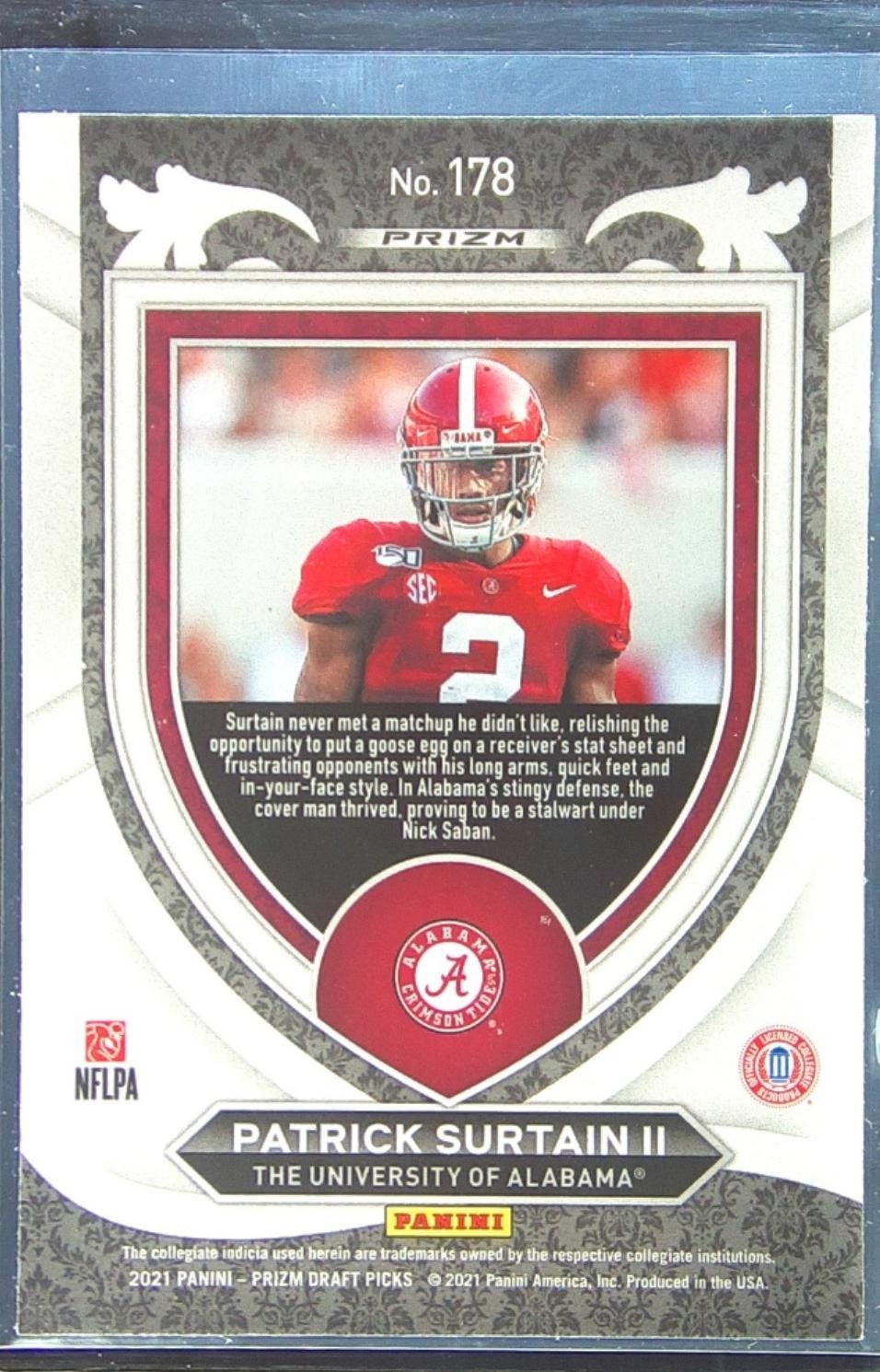 2021 Prizm Draft Picks Patrick Surtain II Purple Wave RC #178 Tide - Image 3