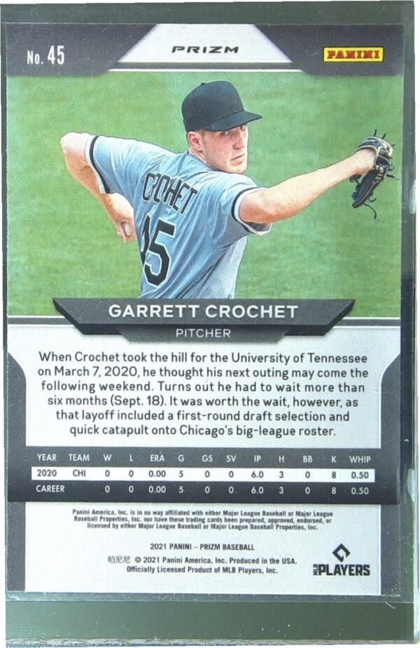 2021 Prizm Garrett Crochet Red/White/Blue Prizm RC #45 Sox - Image 3